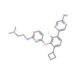 CN(C)CCNc1nccc(Oc2c(C3CCC3)ccc(-c3cnc(N)cn3)c2F)n1 ZINC000224549307