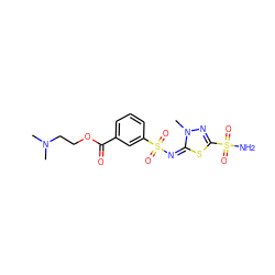 CN(C)CCOC(=O)c1cccc(S(=O)(=O)/N=c2/sc(S(N)(=O)=O)nn2C)c1 ZINC000013537540