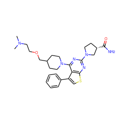 CN(C)CCOCC1CCN(c2nc(N3CC[C@H](C(N)=O)C3)nc3scc(-c4ccccc4)c23)CC1 ZINC000146509107