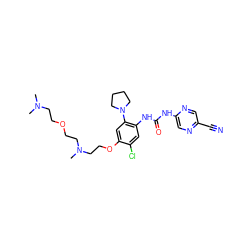 CN(C)CCOCCN(C)CCOc1cc(N2CCCC2)c(NC(=O)Nc2cnc(C#N)cn2)cc1Cl ZINC000014956166