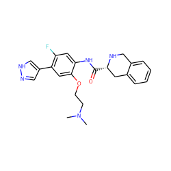 CN(C)CCOc1cc(-c2cn[nH]c2)c(F)cc1NC(=O)[C@H]1Cc2ccccc2CN1 ZINC000058591055