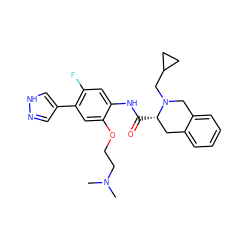 CN(C)CCOc1cc(-c2cn[nH]c2)c(F)cc1NC(=O)[C@H]1Cc2ccccc2CN1CC1CC1 ZINC000058569268
