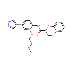 CN(C)CCOc1cc(-c2cn[nH]c2)ccc1NC(=O)[C@@H]1COc2ccccc2O1 ZINC000040414458