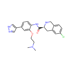 CN(C)CCOc1cc(-c2cn[nH]c2)ccc1NC(=O)[C@@H]1Cc2cc(Cl)ccc2CN1 ZINC000058569285