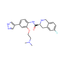 CN(C)CCOc1cc(-c2cn[nH]c2)ccc1NC(=O)[C@@H]1Cc2cc(F)ccc2CN1 ZINC000058569482