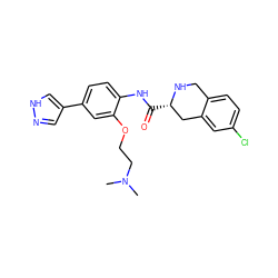 CN(C)CCOc1cc(-c2cn[nH]c2)ccc1NC(=O)[C@H]1Cc2cc(Cl)ccc2CN1 ZINC000058569487