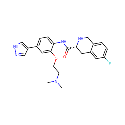 CN(C)CCOc1cc(-c2cn[nH]c2)ccc1NC(=O)[C@H]1Cc2cc(F)ccc2CN1 ZINC000058582494