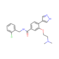 CN(C)CCOc1cc(C(=O)NCc2ccccc2Cl)ccc1-c1cn[nH]c1 ZINC000221709264