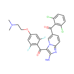 CN(C)CCOc1cc(F)c(C(=O)c2c(N)nc3ccc(C(=O)c4c(Cl)cccc4Cl)cn23)c(F)c1 ZINC000028462629