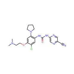 CN(C)CCOc1cc(N2CCCC2)c(NC(=O)Nc2cnc(C#N)cn2)cc1Cl ZINC000014956153