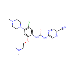 CN(C)CCOc1cc(N2CCN(C)CC2)c(Cl)cc1NC(=O)Nc1cnc(C#N)cn1 ZINC000014956199