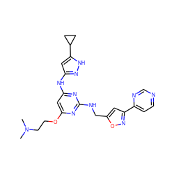 CN(C)CCOc1cc(Nc2cc(C3CC3)[nH]n2)nc(NCc2cc(-c3ccncn3)no2)n1 ZINC000203008602