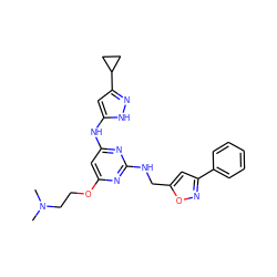 CN(C)CCOc1cc(Nc2cc(C3CC3)n[nH]2)nc(NCc2cc(-c3ccccc3)no2)n1 ZINC000035880139