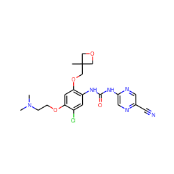 CN(C)CCOc1cc(OCC2(C)COC2)c(NC(=O)Nc2cnc(C#N)cn2)cc1Cl ZINC000014956203