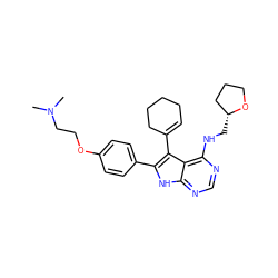 CN(C)CCOc1ccc(-c2[nH]c3ncnc(NC[C@@H]4CCCO4)c3c2C2=CCCCC2)cc1 ZINC000084687969