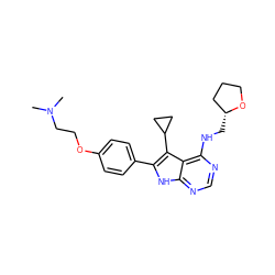 CN(C)CCOc1ccc(-c2[nH]c3ncnc(NC[C@@H]4CCCO4)c3c2C2CC2)cc1 ZINC000084671769