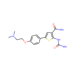 CN(C)CCOc1ccc(-c2cc(C(N)=O)c(NC(N)=O)s2)cc1 ZINC000034021557