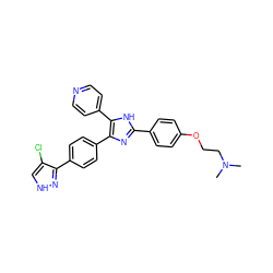 CN(C)CCOc1ccc(-c2nc(-c3ccc(-c4n[nH]cc4Cl)cc3)c(-c3ccncc3)[nH]2)cc1 ZINC000064426380