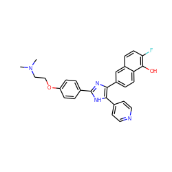 CN(C)CCOc1ccc(-c2nc(-c3ccc4c(O)c(F)ccc4c3)c(-c3ccncc3)[nH]2)cc1 ZINC000095586803