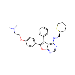 CN(C)CCOc1ccc(-c2oc3ncnc(NC[C@@H]4CCCCS4)c3c2-c2ccccc2)cc1 ZINC000084742079