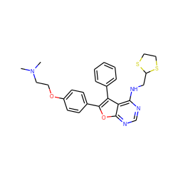 CN(C)CCOc1ccc(-c2oc3ncnc(NCC4SCCS4)c3c2-c2ccccc2)cc1 ZINC000038211731