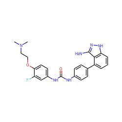 CN(C)CCOc1ccc(NC(=O)Nc2ccc(-c3cccc4[nH]nc(N)c34)cc2)cc1F ZINC000473154694