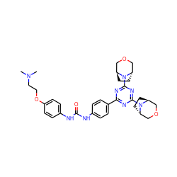 CN(C)CCOc1ccc(NC(=O)Nc2ccc(-c3nc(N4[C@H]5CC[C@H]4COC5)nc(N4[C@H]5CC[C@H]4COC5)n3)cc2)cc1 ZINC000261099391