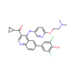 CN(C)CCOc1ccc(Nc2c(C(=O)C3CC3)cnc3ccc(-c4cc(F)c(O)c(Cl)c4)cc23)cn1 ZINC000114035725