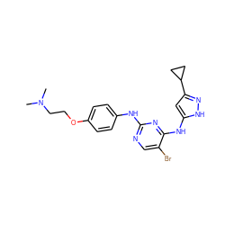 CN(C)CCOc1ccc(Nc2ncc(Br)c(Nc3cc(C4CC4)n[nH]3)n2)cc1 ZINC000035998508