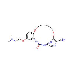 CN(C)CCOc1ccc2c(c1)NC(=O)Nc1cnc(C#N)c(n1)OCC/C=C\CO2 ZINC000028826095