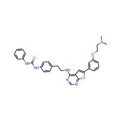 CN(C)CCOc1cccc(-c2cc3c(NCCc4ccc(NC(=O)Nc5ccccc5)cc4)ncnc3o2)c1 ZINC000096272640