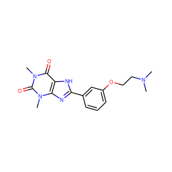 CN(C)CCOc1cccc(-c2nc3c([nH]2)c(=O)n(C)c(=O)n3C)c1 ZINC000045496111