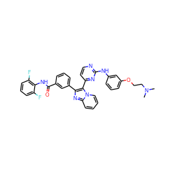 CN(C)CCOc1cccc(Nc2nccc(-c3c(-c4cccc(C(=O)Nc5c(F)cccc5F)c4)nc4ccccn34)n2)c1 ZINC000044351492