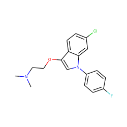 CN(C)CCOc1cn(-c2ccc(F)cc2)c2cc(Cl)ccc12 ZINC000013758616