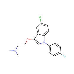 CN(C)CCOc1cn(-c2ccc(F)cc2)c2ccc(Cl)cc12 ZINC000013758606