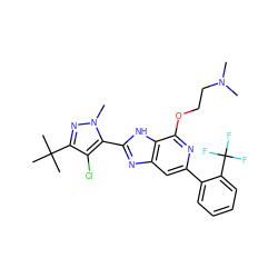 CN(C)CCOc1nc(-c2ccccc2C(F)(F)F)cc2nc(-c3c(Cl)c(C(C)(C)C)nn3C)[nH]c12 ZINC000141218931