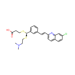 CN(C)CCS[C@@H](SCCC(=O)O)c1cccc(/C=C/c2ccc3ccc(Cl)cc3n2)c1 ZINC000027214150