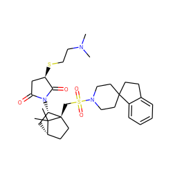 CN(C)CCS[C@@H]1CC(=O)N([C@H]2C[C@H]3CC[C@]2(CS(=O)(=O)N2CCC4(CCc5ccccc54)CC2)C3(C)C)C1=O ZINC000028230642