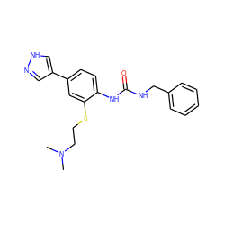 CN(C)CCSc1cc(-c2cn[nH]c2)ccc1NC(=O)NCc1ccccc1 ZINC000140310957