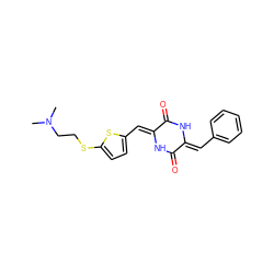 CN(C)CCSc1ccc(/C=c2\[nH]c(=O)/c(=C/c3ccccc3)[nH]c2=O)s1 ZINC000003928344