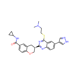 CN(C)CCSc1nc([C@H]2COc3ccc(C(=O)NC4CC4)cc3C2)nc2ccc(-c3cn[nH]c3)cc12 ZINC000066100637