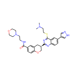 CN(C)CCSc1nc([C@H]2COc3ccc(C(=O)NCCN4CCOCC4)cc3C2)nc2ccc(-c3cn[nH]c3)cc12 ZINC000066100666
