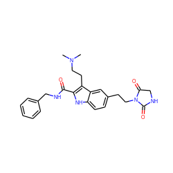 CN(C)CCc1c(C(=O)NCc2ccccc2)[nH]c2ccc(CCN3C(=O)CNC3=O)cc12 ZINC000003941148