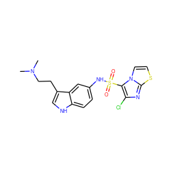 CN(C)CCc1c[nH]c2ccc(NS(=O)(=O)c3c(Cl)nc4sccn34)cc12 ZINC000013611716