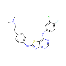 CN(C)CCc1ccc(Nc2nc3ncnc(Nc4ccc(F)c(Cl)c4)c3s2)cc1 ZINC000034874839