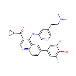 CN(C)CCc1cccc(Nc2c(C(=O)C3CC3)cnc3ccc(-c4cc(F)c(O)c(Cl)c4)cc23)c1 ZINC000114038198