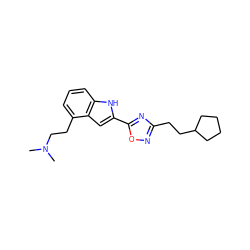 CN(C)CCc1cccc2[nH]c(-c3nc(CCC4CCCC4)no3)cc12 ZINC000036311407