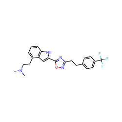 CN(C)CCc1cccc2[nH]c(-c3nc(CCc4ccc(C(F)(F)F)cc4)no3)cc12 ZINC000036311389