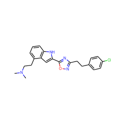 CN(C)CCc1cccc2[nH]c(-c3nc(CCc4ccc(Cl)cc4)no3)cc12 ZINC000036311402