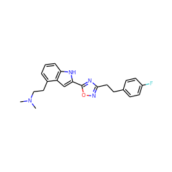 CN(C)CCc1cccc2[nH]c(-c3nc(CCc4ccc(F)cc4)no3)cc12 ZINC000036311385